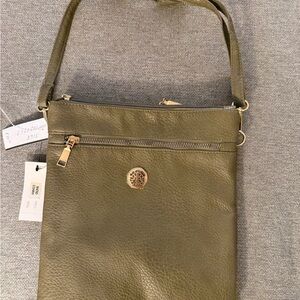 Elegant Olive Crossbody Bag with Gold Accents